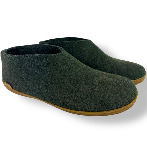 Glerups Wool Slip On Shoes Slippers Loafers Forest Green Honey Rubber 46 / 12 - Picture 2 of 12